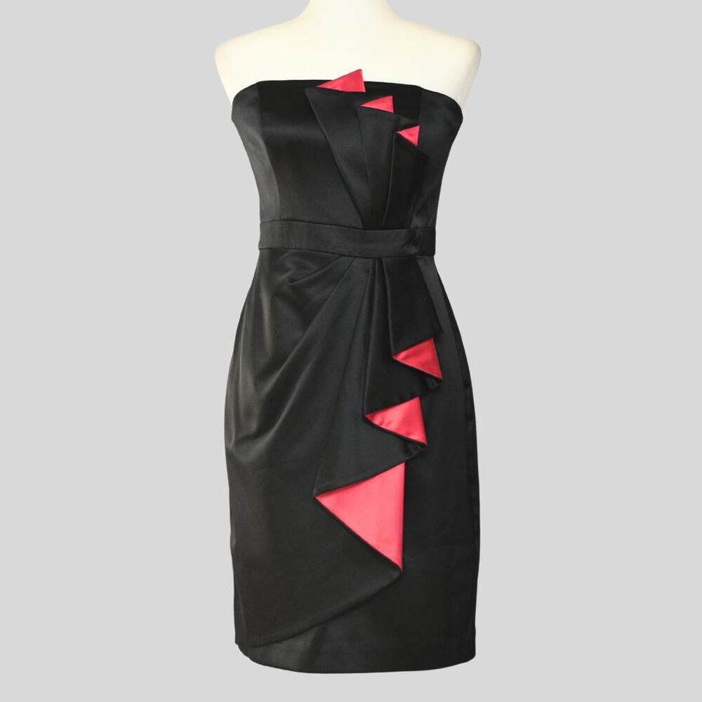 WHITE HOUSE BLACK MARKET Pleated Formal Strapless Dress Black & Pink Size 6